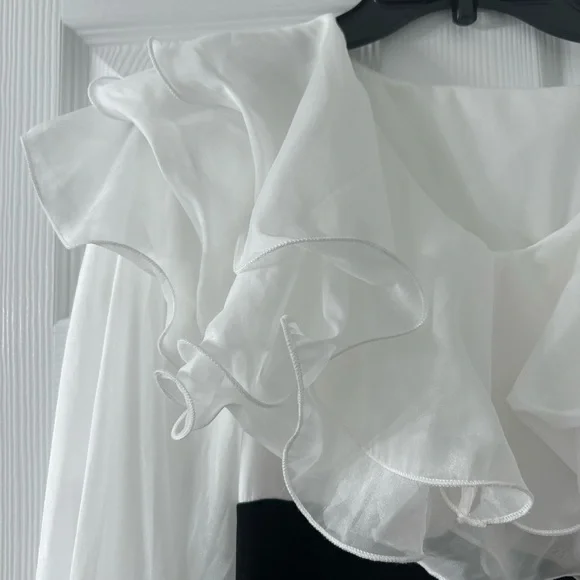 Lantern Sleeve Layered Ruffle Detail Split Hem Combo Dress - Picture 6 of 7